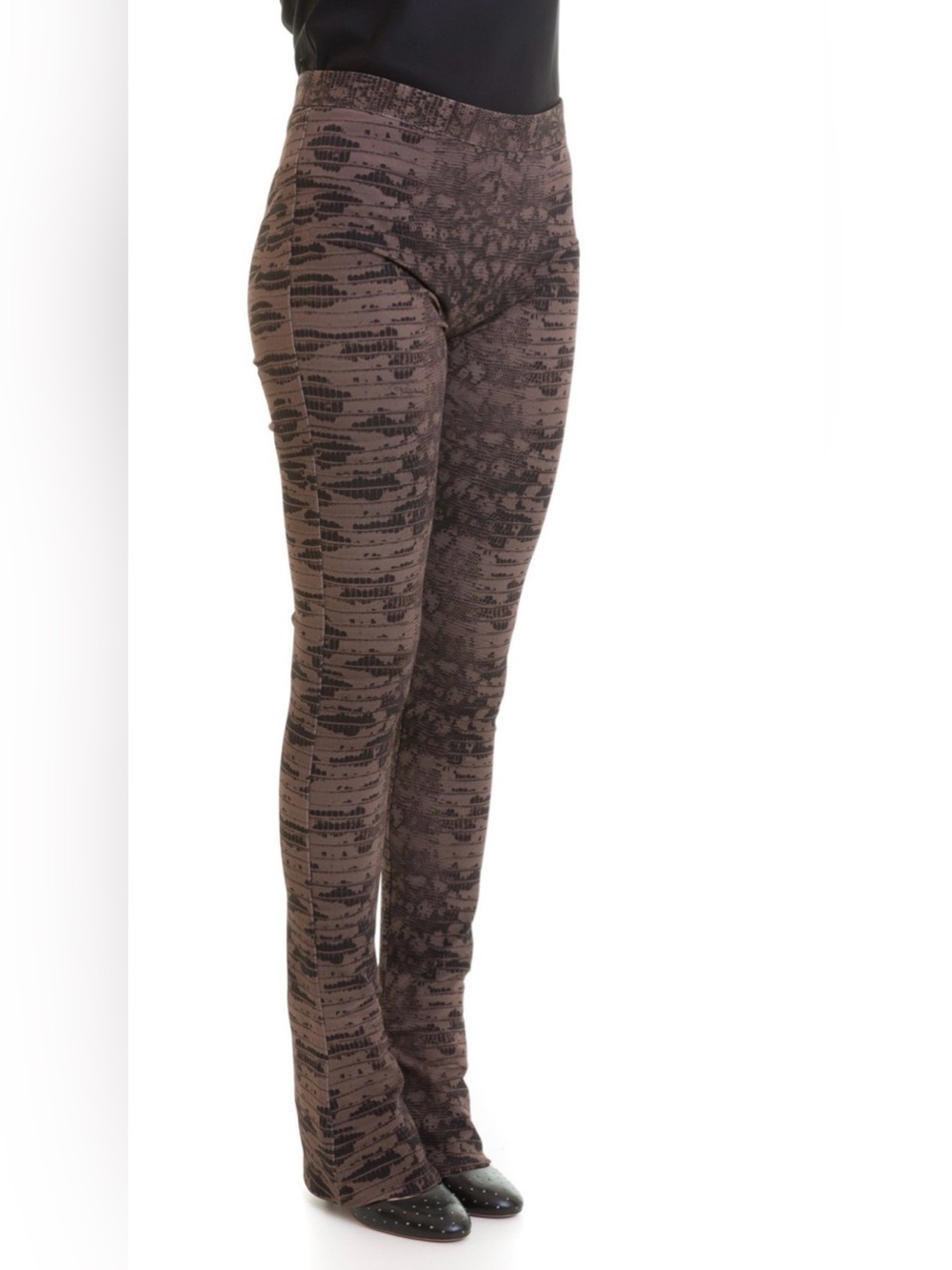 NWT  ROBERTO CAVALLI Lizard effect flared bottom leggings Brown Printed Stretch